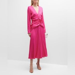 NWT! Farm Rio Long Sleeve Ruched Waist Midi Dress